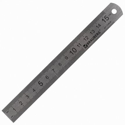 Линейка металлическая 15 см, BRAUBERG, европодвес, 210630