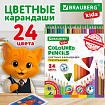 Карандаши цветные BRAUBERG KIDS NEW, 24 цвета, трехгранные, грифель 3 мм, 182002