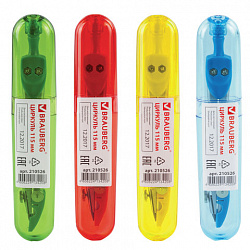 Циркуль с защитным колпачком BRAUBERG "Klasse", 115 мм, пластиковый пенал, ассорти, дисплей, 210526