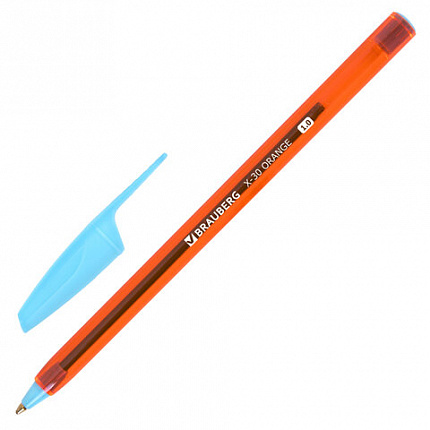 Ручки шариковые BRAUBERG X-30 ORANGE, КОМПЛЕКТ 12 шт., СИНИЕ, пишущий узел 1 мм, линия письма 0,5 мм, 144334