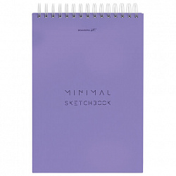 Скетчбук, белая бумага 100 г/м2, 140х201 мм, 60 л., гребень, жёсткая подложка, BRAUBERG ART, Minimal сиреневый, 116901