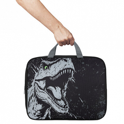 Папка на молнии с ручками BRAUBERG А4, 1 отделение, полиэстер, 80 мм, "Scary dino", 273308
