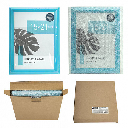 Рамка 15х21 см небьющаяся, багет 17,5 мм, пластик, BRAUBERG "Colorful", голубая, 391237