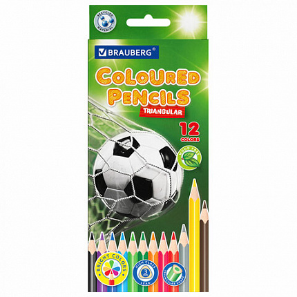 Карандаши цветные "АССОРТИ 8 ДИЗАЙНОВ 7+ лет", 12 цветов, трехгранные, BRAUBERG, 182056