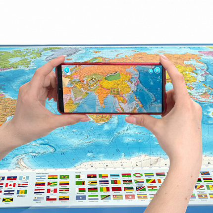 Карта мира политическая 199х134 см, 1:15,5М, с ламинацией, интерактивная, европодвес, BRAUBERG, 112387