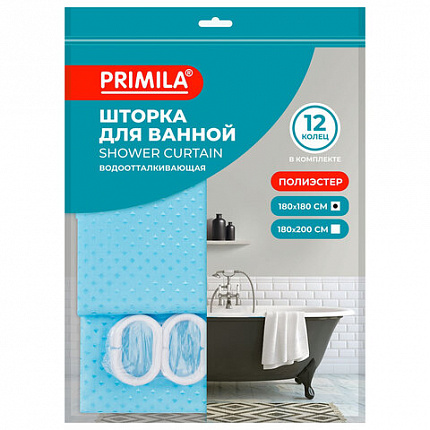 Шторка для ванной ПОЛИЭСТЕР, 180х180 см, кольца в комплекте, ГОЛУБОЙ БРИЛЛИАНТ, PRIMILA (ПРИМИЛА), 700090