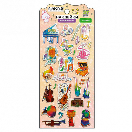 Наклейки гелевые "Красочное веселье", 17,5х9 см, ассорти 6 видов, FUNSTER (ФАНСТЕР), 666079