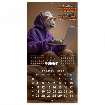 Календарь настенный перекидной 2027г, BRAUBERG, 12 листов, 28,5х28,5см, "Goat calendar", 118417