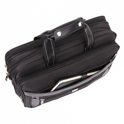Сумка портфель BRAUBERG CARBON с отделением для ноутбука 15-16", 2 отделения, черная, 31х41х13 см, 240509