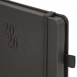 Ежедневник датированный 2026, А5, 138х213 мм, BRAUBERG "Plain", под кожу, резинка, держатель для ручки, черный, 117505