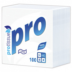 Салфетки бумажные 100 шт., 24х24 см, PROtissue COMFORT, белые, 100% целлюлоза, С184