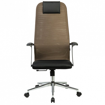 Кресло BRABIX PREMIUM "Ultimate EX-801" хром, плотная двойная сетка Х2, черное/коричневое, 532920