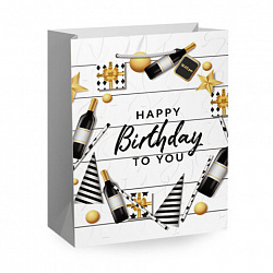 Пакет подарочный (1 штука) 18х10х23 см (M), "Happy Birthday", ассорти, глиттер, фольга, ЗОЛОТАЯ СКАЗКА, 700806