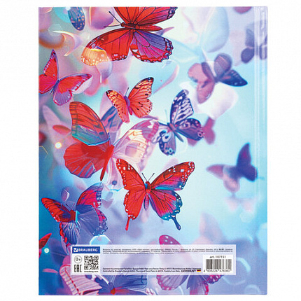 Дневник 1-4 класс 48 л., твердый, BRAUBERG, глянцевая ламинация, с подсказом, "Бабочки", 107151