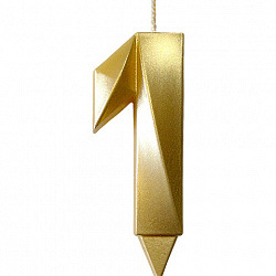 Свеча-цифра для торта "1", форма ГРАНЬ, золото, 7 см, на ножке, в блистере, 1699