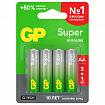 Батарейки КОМПЛЕКТ 4 шт., GP Super G-Tech, AA (LR6,15А), алкалиновые, пальчиковые, ПРОМО 3+1, 15A3/1-2CR4