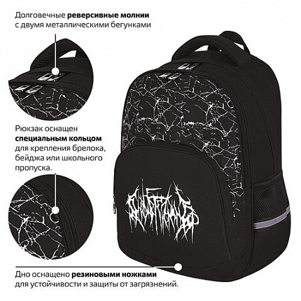 Рюкзак BRAUBERG SOFT, 2 отделения, 3 кармана, "Lettering", СВЕТЯЩИЙСЯ, 40х31х15 см, 272034