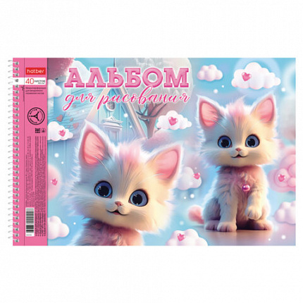 Альбом для рисования А4 40 л., спираль, металлизация+выборочный лак, HTB, 198х300 мм, "Котики-зефирки" (4 вида), 085245, 40А4мтлВсп