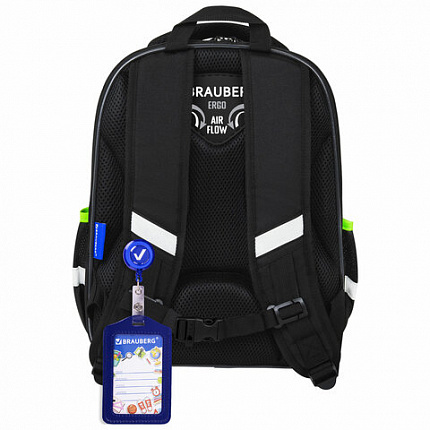 Ранец BRAUBERG QUADRO, 3 отделения, с брелком, "Tyrannosaur", СВЕТЯЩИЙСЯ, 37х28х18 см, 272021