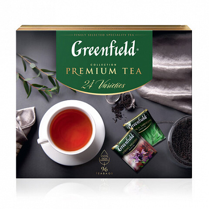 Чай GREENFIELD "Premium Tea Collecton" ассорти 24 вкусов, НАБОР 96 пакетиков, 1970-08