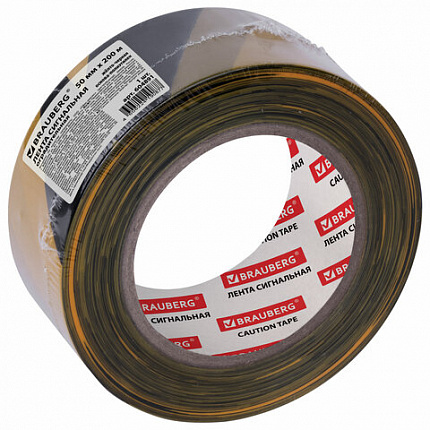 Лента оградительная сигнальная желто-черная, 50 мм х 200 м, BRAUBERG "Грандмастер", полиэтилен, 604891