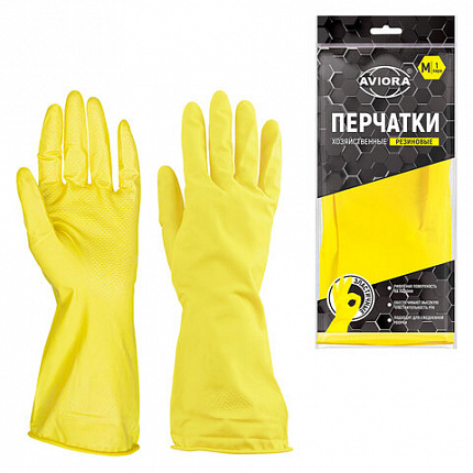 Перчатки МНОГОРАЗОВЫЕ латексные AVIORA, размер 7-8, M (средний), желтые, вес 35 г, 402-567
