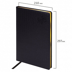 Ежедневник датированный 2026 БОЛЬШОЙ ФОРМАТ 210х297мм А4, BRAUBERG Comodo, под кожу, черный, 117242