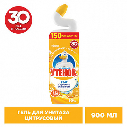 Средство для уборки туалета 900 мл, ТУАЛЕТНЫЙ УТЕНОК "Цитрусовый", 696895