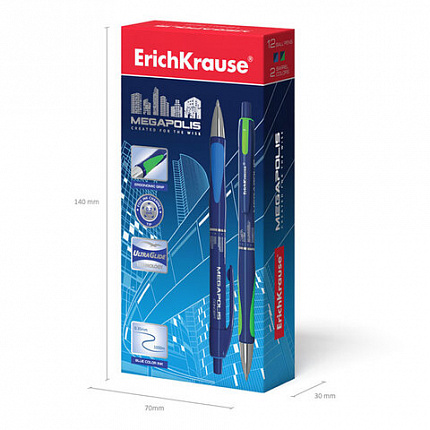 Ручка шариковая автоматическая ERICH KRAUSE "Megapolis Concept", СИНЯЯ, корпус синий, узел 0,7 мм, линия письма 0,35 мм, 31
