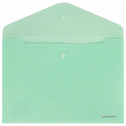 Папка-конверт с кнопкой BRAUBERG "Pastel", А4, матовая непрозрачная, мятная, ПРОЧНАЯ 0,2 мм, 272883