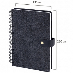 Ежедневник недатированный, А5, 135х210 мм, BRAUBERG "Felt", на гребне, войлок, застежка на кнопке, 160 л., черный, 117132