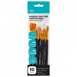 Кисти набор 10 шт., синтетика, черные, № 2/0-8 (Круглые; Овальные; Плоские; Лайнеры), WBZ (ВБЗ), 201084