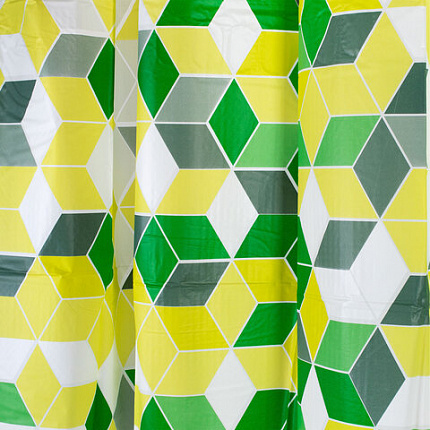 Шторка для ванной PEVA, 180х200 см, кольца в комплекте, дизайн ассорти, ФИГУРЫ, PRIMILA (ПРИМИЛА), 700075