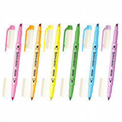 Набор текстовыделителей двусторонних 6 НЕОНОВЫХ ЦВЕТОВ, BRAUBERG "TWIN NEON", линия 1-5 мм, 152517