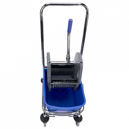 Тележка уборочная BRABIX, 1 съемное ведро 25 л, механический отжим, корзина, металлический каркас, синяя, 601498