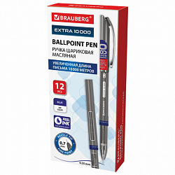 Ручка шариковая BRAUBERG "EXTRA 10000", УВЕЛИЧЕННАЯ ДЛИНА ПИСЬМА 10000 МЕТРОВ, СИНЯЯ, узел 0,7 мм, линия письма 0,35 мм, 144329