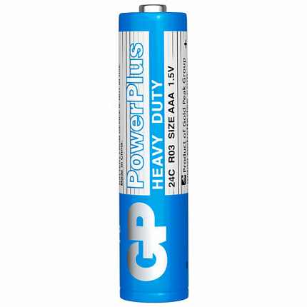 Батарейки КОМПЛЕКТ 4 шт., GP PowerPlus AAA (R03, 24G), солевые, мизинчиковые, в пленке, 24CEBRA-2S4