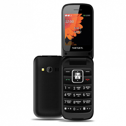 Телефон мобильный TEXET TM-422, 2 SIM, 2,4", расклад., microSD, FM, MP3, BT, камера, фонарик, черный, 127115