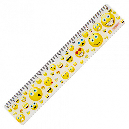 Линейка пластиковая 15 см, ПИФАГОР "Смайлики", цветная печать, с волнистым краем, европодвес, 210636