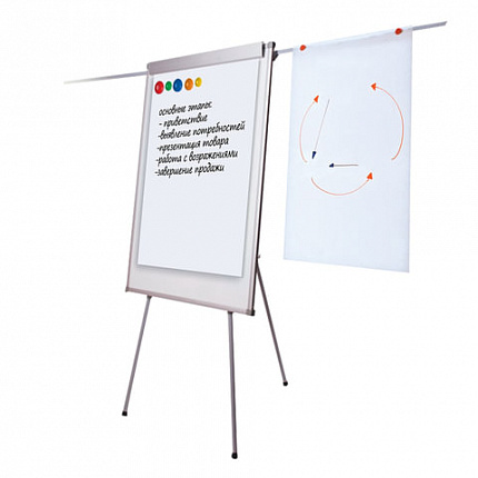 Доска-флипчарт магнитно-маркерная 70х100 см, держатели для бумаг, ГАРАНТИЯ 10 ЛЕТ, РОССИЯ, BRAUBERG, 236160