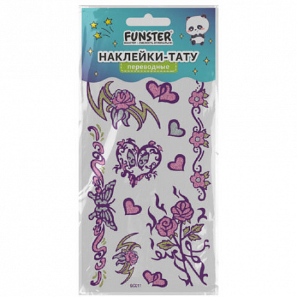 Наклейки-тату переводные "Блестящие", 15,5х9,5 см, ассорти 8 видов, FUNSTER (ФАНСТЕР), 666107