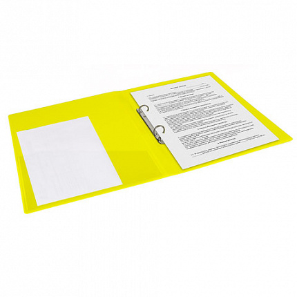 Папка на 2 кольцах BRAUBERG "Neon", 25 мм, внутренний карман, неоновая, желтая, до 170 листов, 0,7 мм, 227457