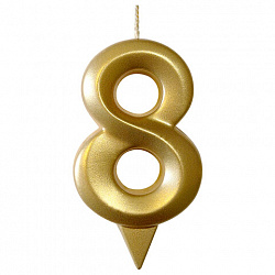 Свеча-цифра для торта "8", форма ГРАНЬ, золото, 7 см, на ножке, в блистере, 1706