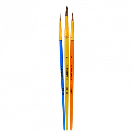 Кисти ПОНИ набор 3 шт. (круглые № 2,3,4), пакет с европодвесом, ЮНЛАНДИЯ, 201073