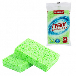 Губки для посуды 110х70х20 мм, ЦЕЛЛЮЛОЗНЫЕ, КОМПЛЕКТ 2 штуки, зеленые, LAIMA, 700257