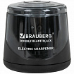 Точилка электрическая BRAUBERG DOUBLE BLADE BLACK, двойное лезвие, питание от 2 батареек АА, 271336