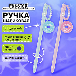 Ручка с подвеской шариковая FUNSTER (ФАНСТЕР) "DONUT", СИНЯЯ, ассорти, пишущий узел 0,7 мм, линия письма 0,35 мм, 144373