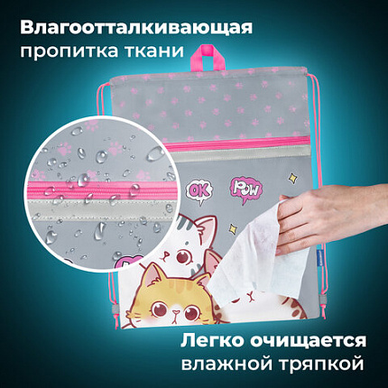 Мешок для обуви BRAUBERG, с петлей, светоотражающая полоса, 2 отделения, 46х36 см, "Hi there", 273449