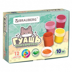 Гуашь BRAUBERG "МИЛЫЕ КОТЫ", 12 цветов по 10 мл, 192640