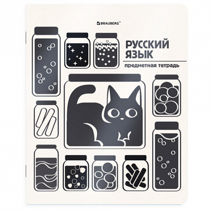 Тетрадь предметная КОТ-НЕПОСЕДА 48л, пластиковая обложка, РУССКИЙ ЯЗЫК, линия, подсказ, BRAUBERG, 405536